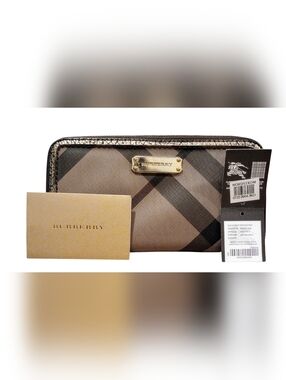 Burberry Smoke Check Stitch Small Zippy Wallet In Antique Gold